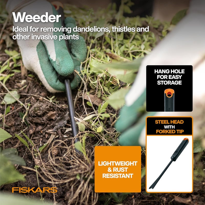 Fiskars مجموعة أدوات حديقة الخضروات مع مقصات الخضروات، موزع البذور، مجرفة، محراث، عازلة، وقفازات حديقة L/XL للزراعة الداخلية أو الخارجية (مجموعة 6 قطع) - Image 4
